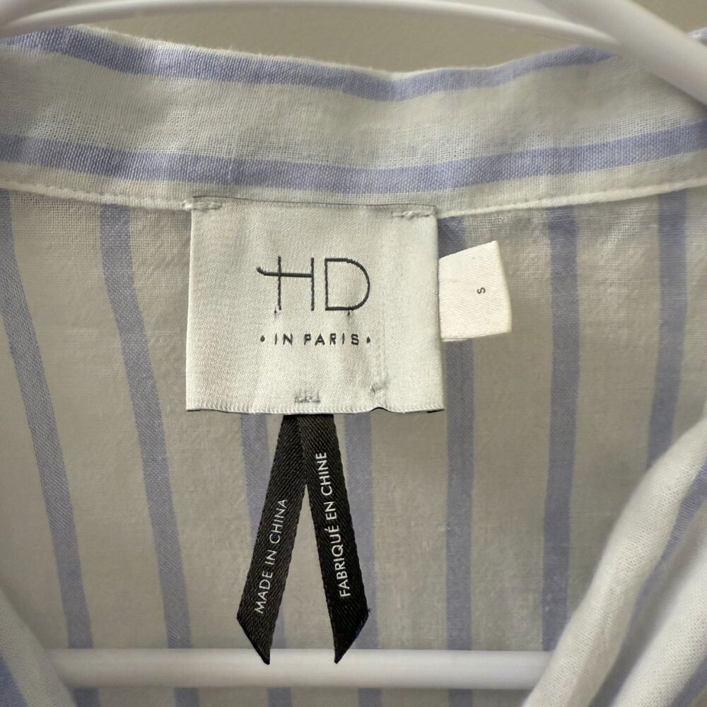 Anthropologie HD in Paris S Blue White Stripe Shirt Embroidered Floral - Picture 3 of 6